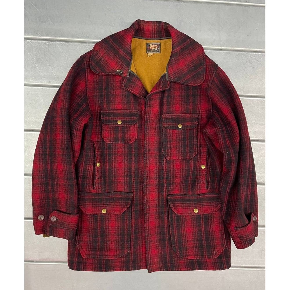Vintage 30s 40s Woolrich Hunting Jacket Mens 40 Red Black Wool Buffalo Plaid
